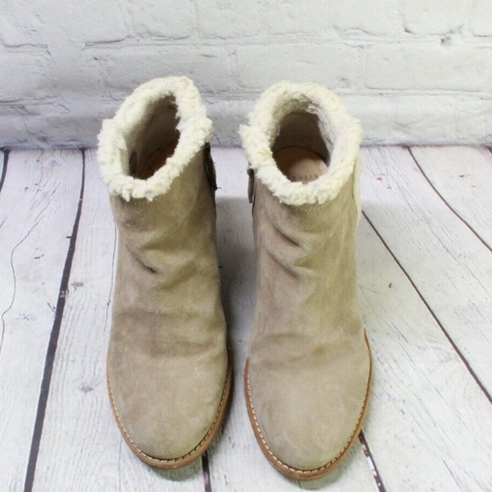 Cole Haan Brown Suede Slip On Side Zip Ankle Wedge Boots Size 7.5 B - Picture 5 of 9